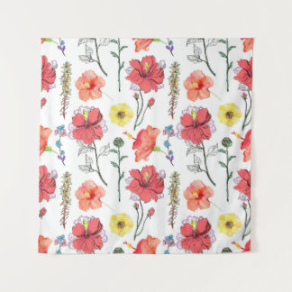Tenture Fleurs sauvages colorées, aquarelle illustration