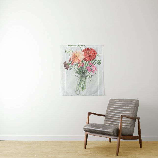 Tenture Fleurs sauvages d'été - Rose & Rouge (En situation)