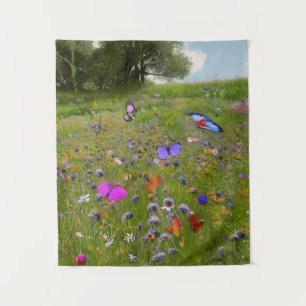 Tenture Fleurs sauvages et papillons