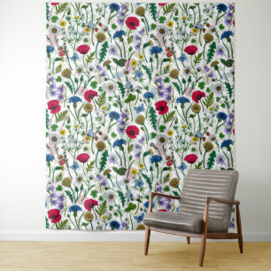 Tenture Fleurs sauvages sur blanc cassé
