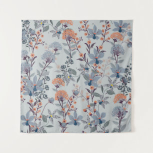 Tenture Fleurs sauvages sur bleu, motif botanique.