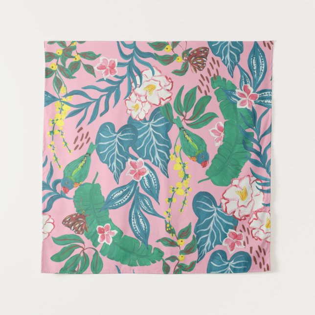 Tenture Fleurs tropicales Abstraites, motif de guache pein (Devant)