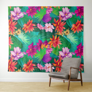 Tenture Fleurs tropicales colorées Motif