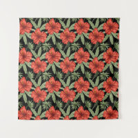 Fleurs tropicales rouges sans coutures motif vert 