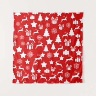 Tenture flocon de neige blanc de Noël sur fond rouge abstr