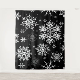 Tenture Flocon de neige motif Noël fond noir blanc