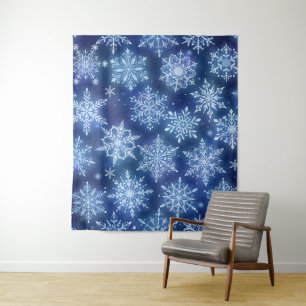 Tenture Flocons de neige de magie d'hiver ciel bleu profon
