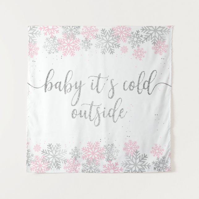 Tenture Flocons de neige rose et argent (Devant)