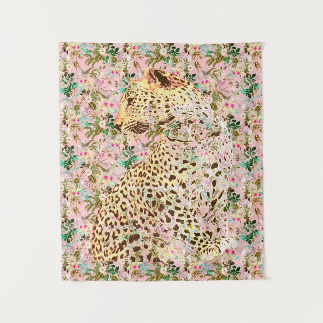 Tenture Floral empreinte de léopard tropical hawaïen  (Devant)