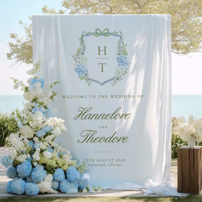 Tenture Floral Monogram Crest Wedding Backdrop Tapestry (Créateur téléchargé)