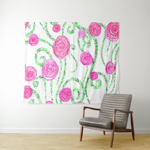 Tenture Floral rose et vert