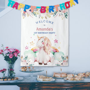 Tenture Flower Rainbow Unicorn Girl Birthday Welcome