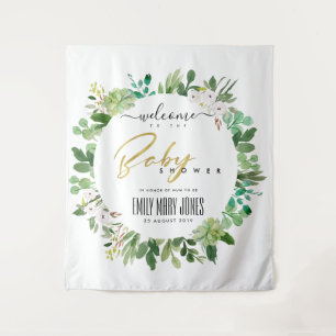 TENTURE FOLIAGE DE COURONNE AQUARELLE BIENVENUE BABY SHOWE
