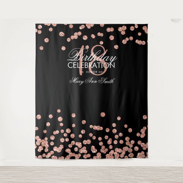 Tenture Fond 18e Anniversaire Rose Gold Noir Confettis (Devant)