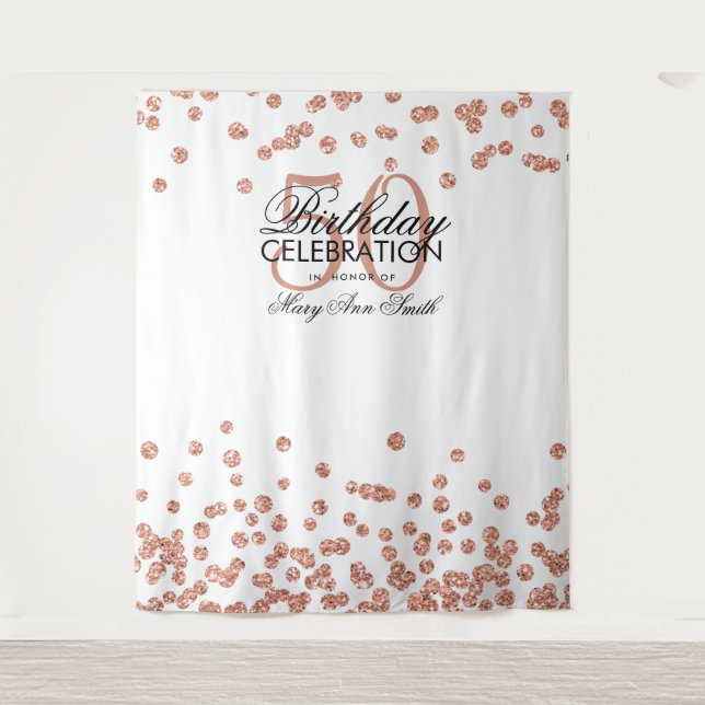 Tenture Fond 50e Anniversaire Rose Gold Blanc Confettis (Devant)