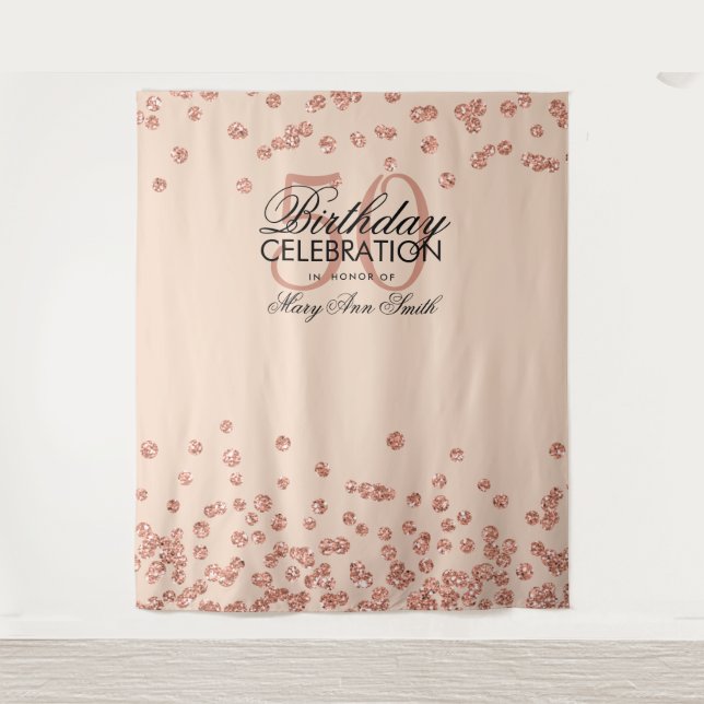 Tenture Fond 50e Anniversaire Rose Gold Blush Confettis (Devant)