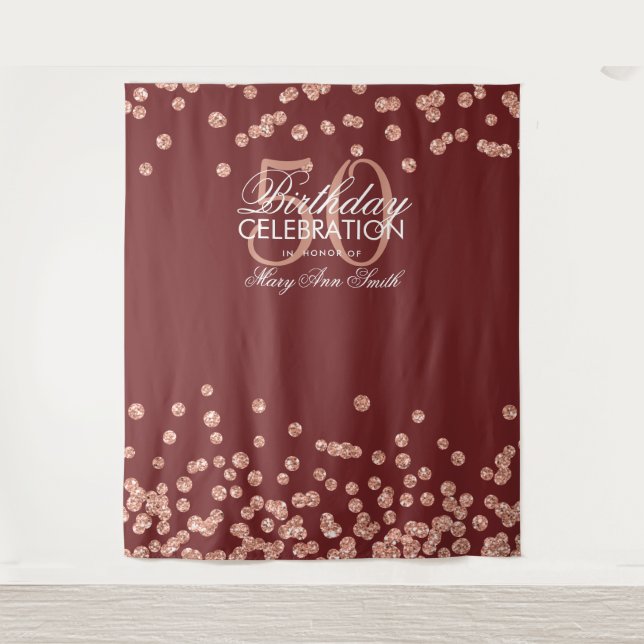 Tenture Fond 50e Anniversaire Rose Gold Bourgogne Confetti (Devant)