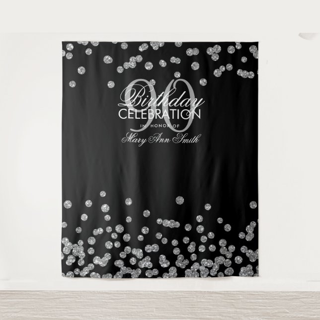 Tenture Fond 90e Anniversaire Argent Noir Confettis (Devant)