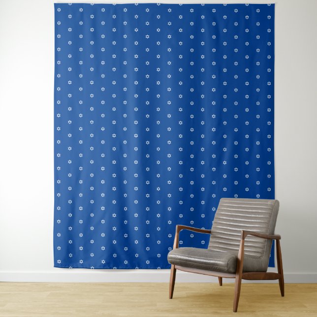 Tenture Fond à motif d'étoile de David bleu marine blanc (En situation)