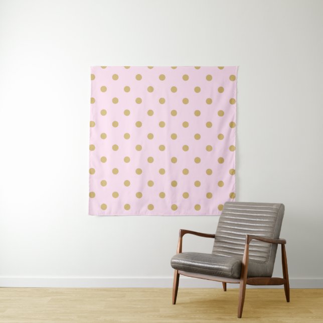 Tenture Fond à pois dorés et roses tendance moderne (En situation)