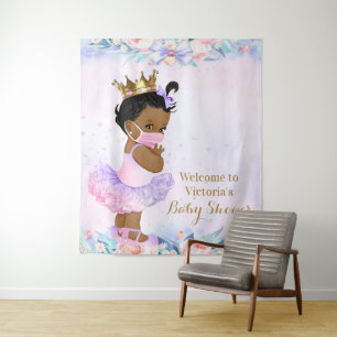 Tenture Fond bébé rose violet avec masque Baby Shower L