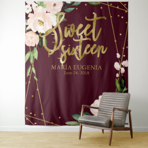 Tenture Fond bordeaux floral rose pâle pour Sweet 16
