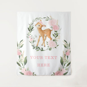 Tenture Fond Chic Rose Fleur Woodland Cerf Fille Bébé
