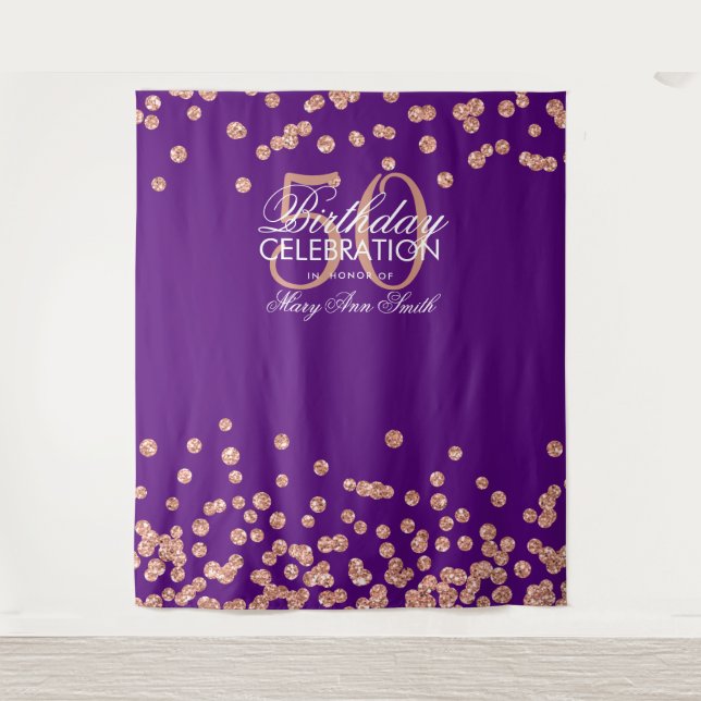 Tenture Fond de 50e anniversaire rose gold violet confetti (Devant)