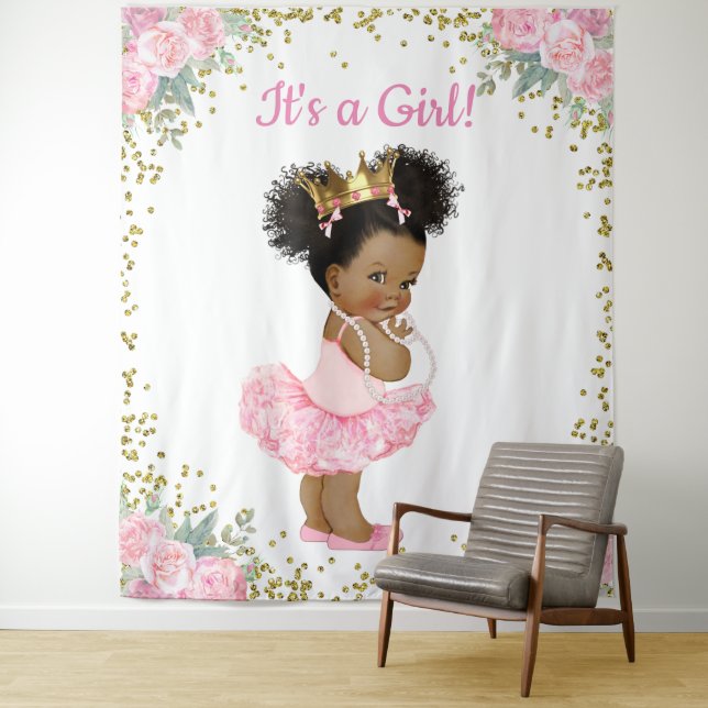 Tenture Fond de Baby Shower de Princesse Afro-Américaine (En situation)