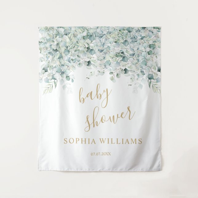 Tenture Fond de Baby Shower - Feuilles d'Eucalyptus (Devant)