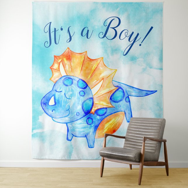 Tenture Fond de Baby Shower pour Dino Boy (En situation)
