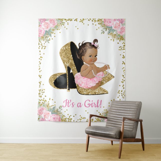 Tenture Fond de baby shower pour talons hauts Afro-América (En situation)