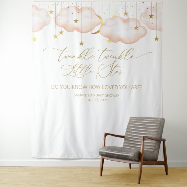 Tenture Fond de Baby Shower Rose, Bannière Twinkle Little  (En situation)