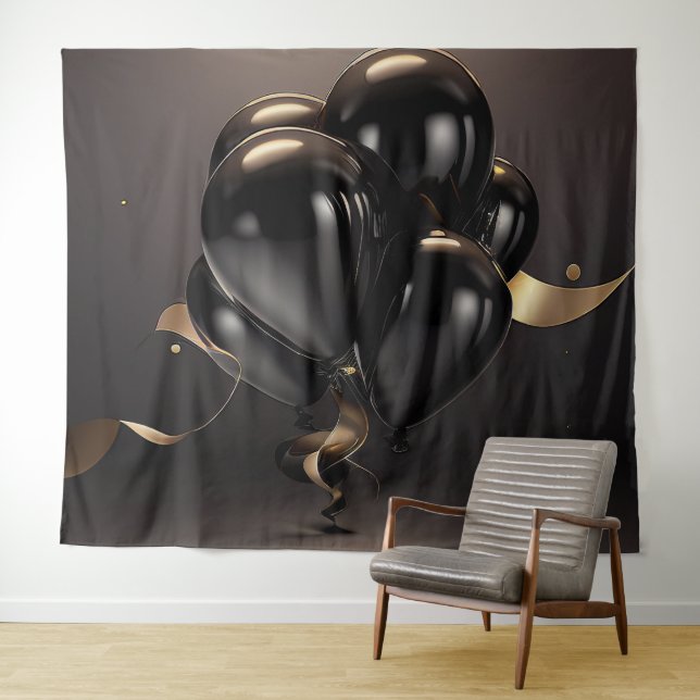 Tenture Fond de ballons noirs et dorés (En situation (horizontale))