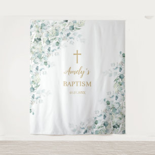 Tenture Fond de baptême pour fille - Eucalyptus verdure