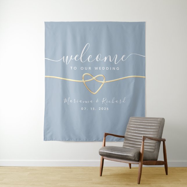 Tenture Fond de bienvenue de mariage bleu poussiéreux  (En situation)