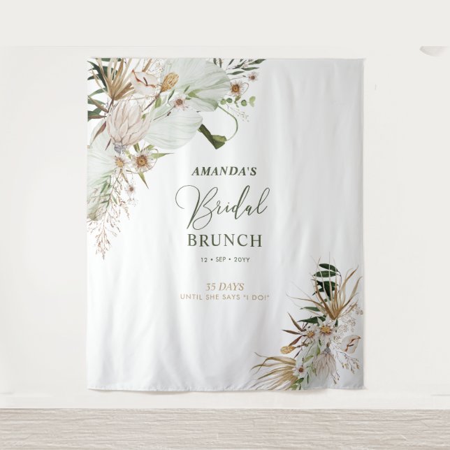 Tenture Fond de buffet de mariage bohème vert et or (Devant)