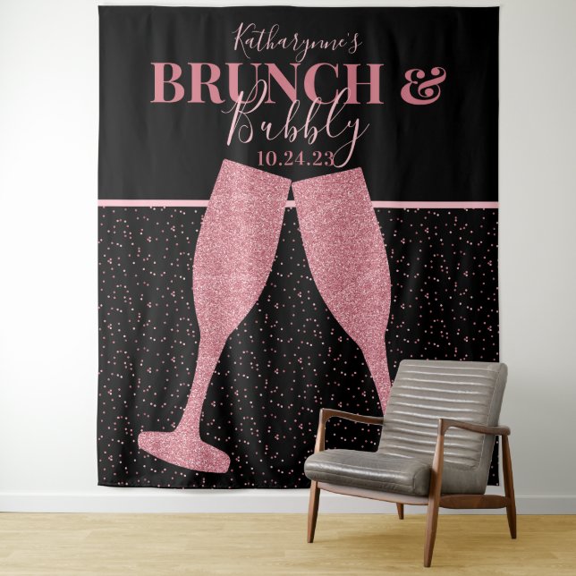 Tenture Fond de Champagne Pailleté Rose Bulles pour Brunch (En situation)