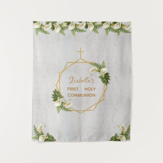 Tenture Fond de communion doré avec callas en marbre (Devant)