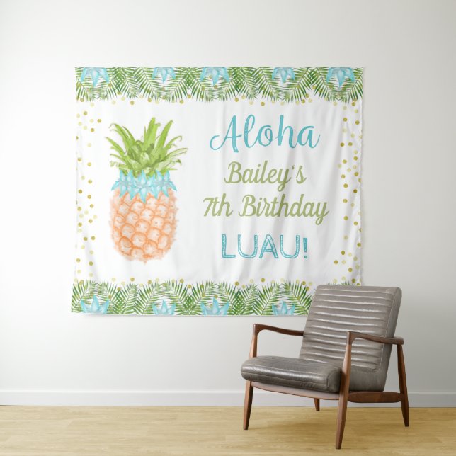 Tenture Fond de décor d'anniversaire Aloha Luau Tropical P (En situation (horizontale))