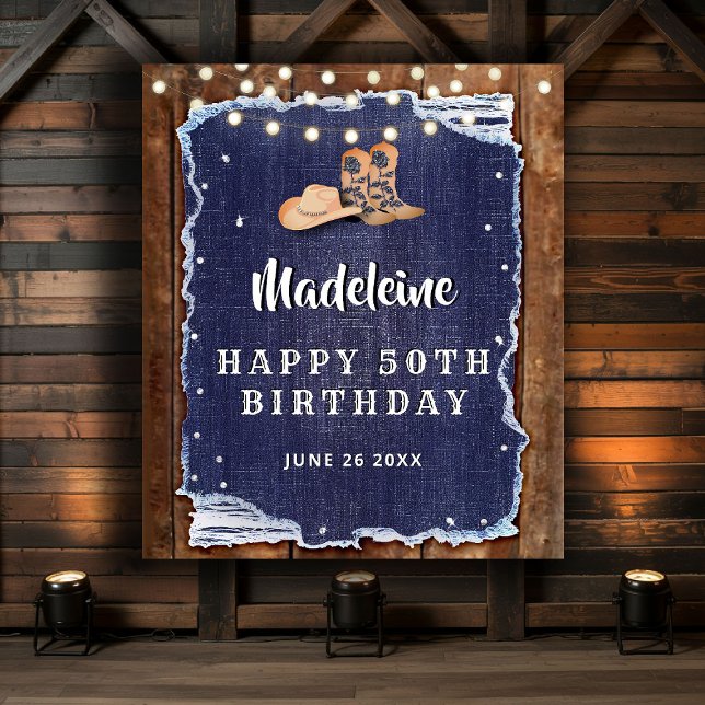 Tenture Fond de décor de fête d'anniversaire western rusti (denim and diamonds birthday party backdrop rustic wood country western elegant chic)