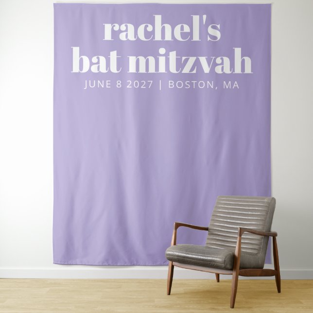 Tenture Fond de décor personnalisé violet pour Bat Mitzvah (En situation)