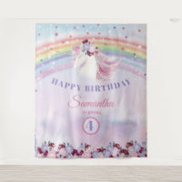 Fond de Décoration Anniversaire Licorne Rose Viole
