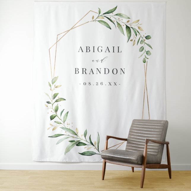 Tenture Fond de décoration de mariage géométrique et verdo (En situation)