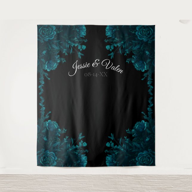 Tenture Fond de décoration de mariage gothique noir avec r (Devant)