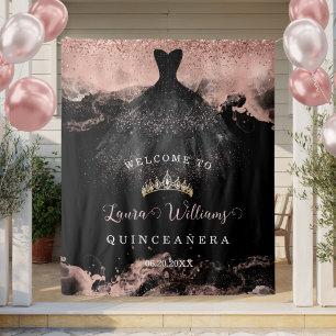 Tenture Fond de décoration pour Quinceañera en noir et or 