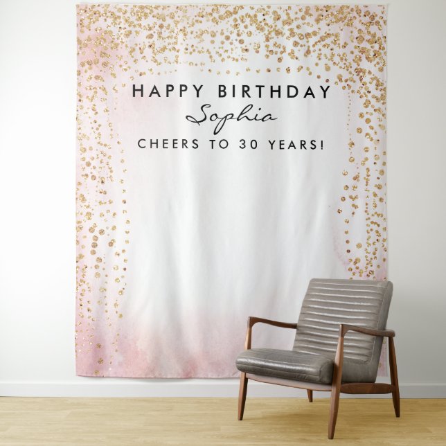 Tenture Fond de fête d'anniversaire avec confettis dorés,  (En situation)