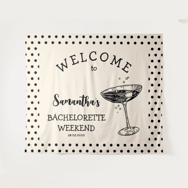 Tenture Fond de fête de Bachelorette Rétro Polka Cocktail (Devant (Horizontal))