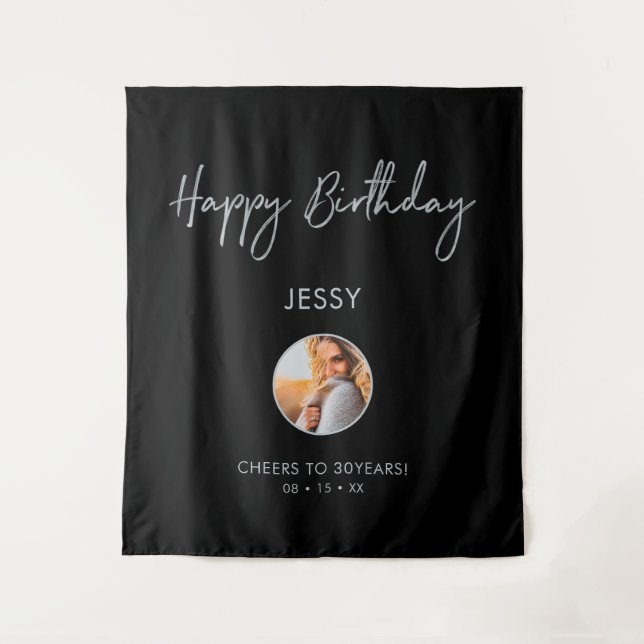 Tenture Fond de fête de photo d'anniversaire argent et noi (Devant)