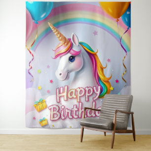 Tenture Fond de fête licorne féerique Bannière d'anniversa